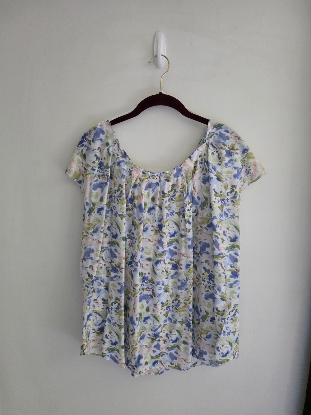 LC Lauren Conrad Pastel Floral Scoop Neck Blouse in Blue and Green
